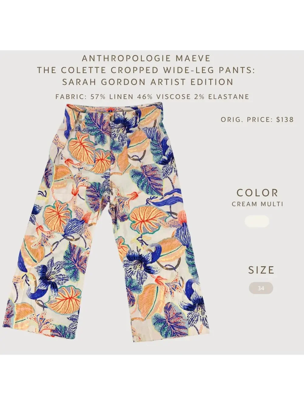 Anthropologie Maeve Colette Linen Wide Leg Pants 34 - Picture 2 of 9